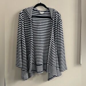 Christopher & Banks open front hooded cardigan navy and white stripe size XL